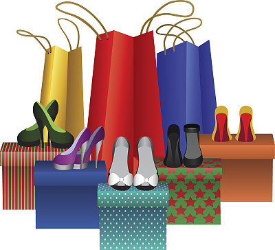 装着女人鞋子和购物袋的箱子图片下载
