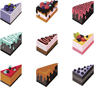 蛋糕集等距平面设计网页图标收集美味的甜点素材图片
