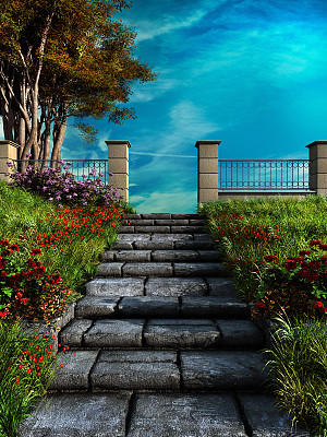 通往城市公园的楼梯图片下载