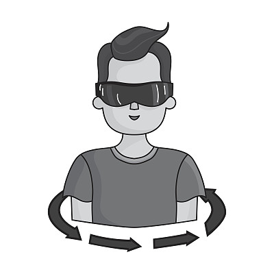 旋转的玩家在虚拟现实图标在单色风格孤立的白色背景。虚拟现实符号股票矢量插图。图片下载