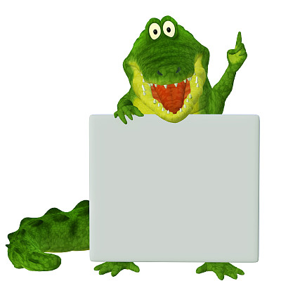 卡通3d鳄鱼与空白板图片下载