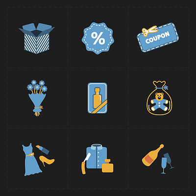 礼品平面彩色商店图标上的黑色图片下载