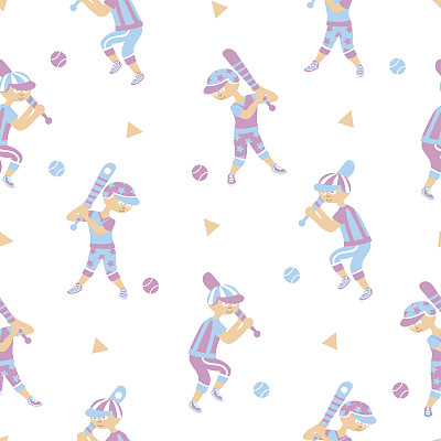 棒球运动员无缝图案在柔和的颜色图片下载