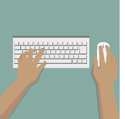 用鼠标和彩色背景矢量在白色键盘上打字素材图片