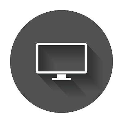 电脑矢量图，显示器扁平图标，带长阴影的电视符号图片下载