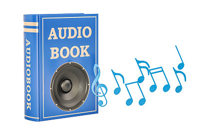 书带扬声器和乐谱，有声书的概念。三维渲染图片下载