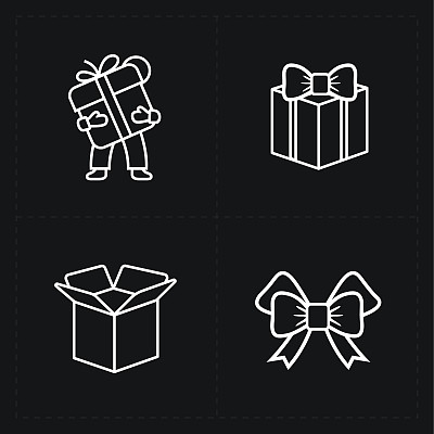 礼品平面轮廓商店图标设置在黑色图片下载