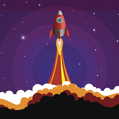 火箭进入太空。创业的概念。素材图片