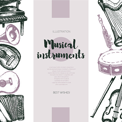乐器-手绘复古横幅。图片下载