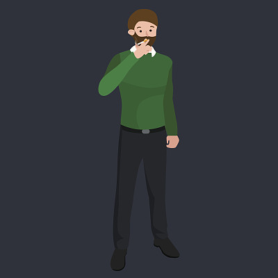 搞笑卡通上班族吸烟卡通人物，矢量插画图片下载