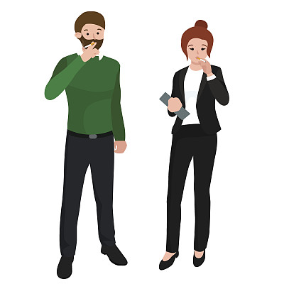 搞笑卡通上班族吸烟人物，矢量插图图片下载