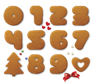 一组矢量数字在圣诞姜饼饼干的形状图片下载