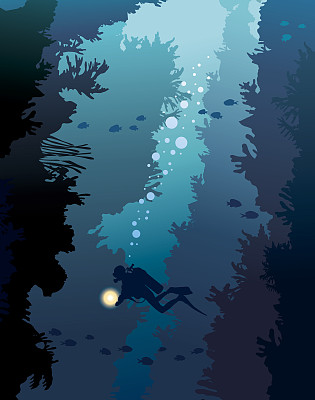 潜水员和珊瑚礁。水下海洋。图片下载