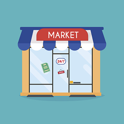 市场商店门面。市场建设的矢量图。的想法图片下载
