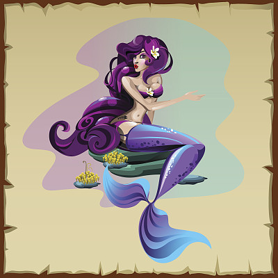 紫色的美人鱼，卡通人物图片下载