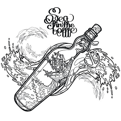 古船在暴风雨中沉没在瓶子里图片下载