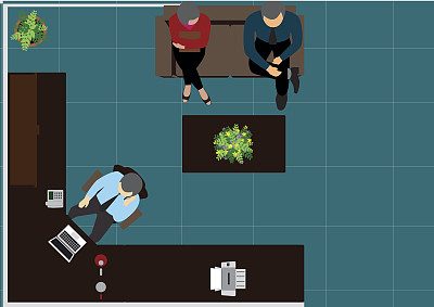 工作场所办公室顶视图工作空间-矢量插图图片下载