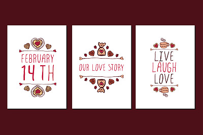 一套情人节手绘贺卡图片下载