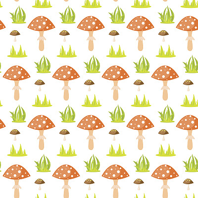 春季森林蘑菇无缝格局图片下载