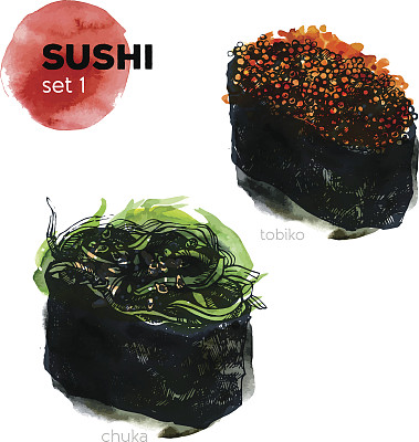 手绘寿司套装。图片下载