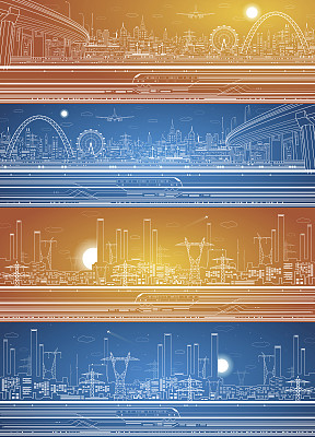 矢量集，工业和运输全景图片下载