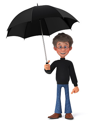 3d插图有趣的学生在眼镜与雨伞图片下载