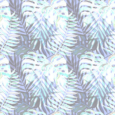 水彩热带树叶无缝图案素材图片