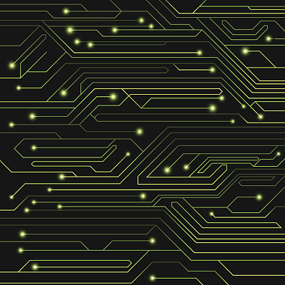 高科技背景的绿色电脑板与led和发光霓虹灯连接器。计算机电路。一个大型的电子网络。矢量插图。每股收益10图片下载