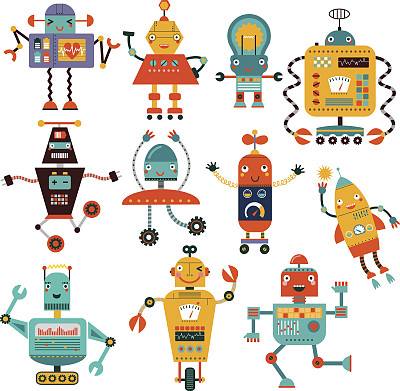 设置可爱的机器人矢量字符素材图片