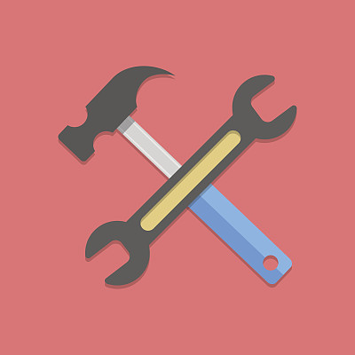 红色背景上的扳手和锤子图片下载