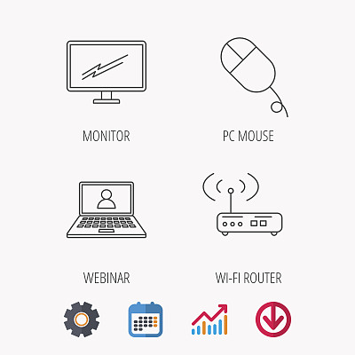 WiFi路由器、电脑鼠标和电视屏幕图标图片下载