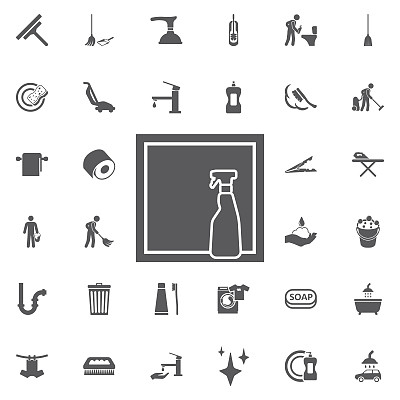 喷雾瓶和窗口隔离矢量图标。图片下载