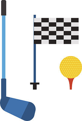 一套高尔夫球杆、球、球运动休闲器材图片下载