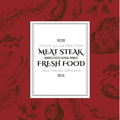 矢量肉排草图绘图设计师模板。食物手绘图片下载