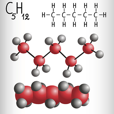 戊烷C5H12的化学式和分子模型图片下载