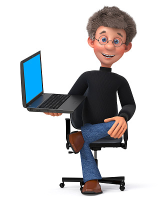 3d插图有趣的学生戴着眼镜坐在椅子上图片下载