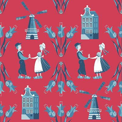 荷兰传统元素无缝图案。图片下载