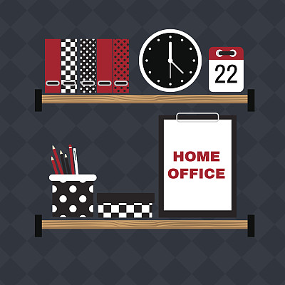 潮人家庭办公室工作场所的平面矢量插图。图片下载