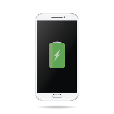 白色智能手机，绿色电池满电图标。现实的矢量图图片下载
