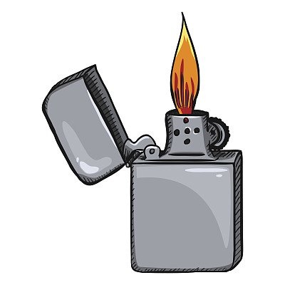 矢量卡通复古打火机与火焰图片下载
