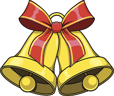 圣诞节用红色蝴蝶结装饰铃铛。图片下载