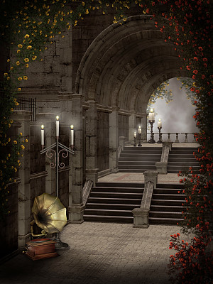 带蜡烛的哥特式楼梯图片下载