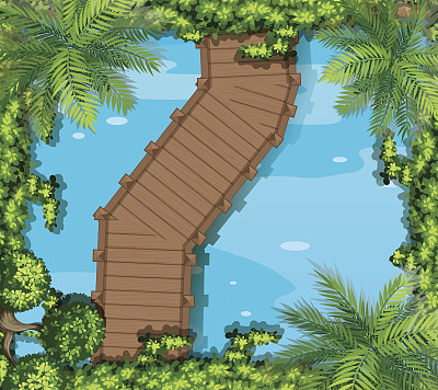 俯视图的桥和池塘图片下载