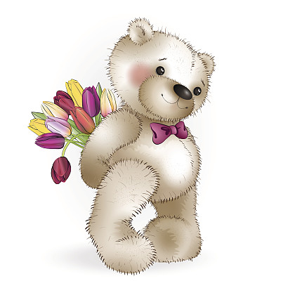 微笑的小熊捧着一束花图片下载