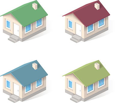 房子等距矢量图标集图片下载