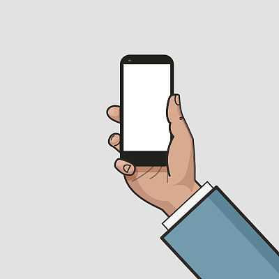 手机在手。使用智能手机的手。图片下载