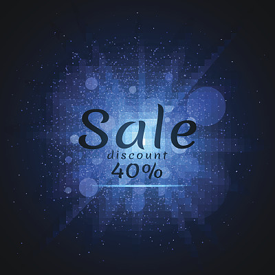 黑色背景上的蓝色发光尘埃。40%的销售额。涵盖销售。矢量插图。每股收益10图片下载