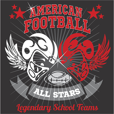 美式足球-复古矢量印花男孩运动装图片下载