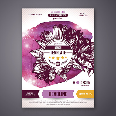 商业海报或传单模板与水彩油漆背景。图片下载