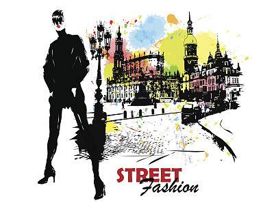 素描风格的时尚女孩。图片下载